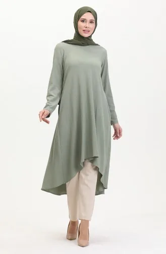 Bürümcük Tunique Coupe Asymétrique En Tissu 1032-06 Vert Kaki Clair 1032-06