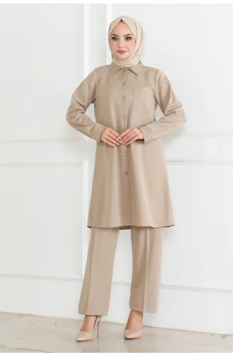 Lues Costume Chemise Détaillée Avec Poche 108-04 Beige 108-04