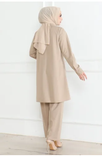 Lues Costume Chemise Détaillée Avec Poche 108-04 Beige 108-04