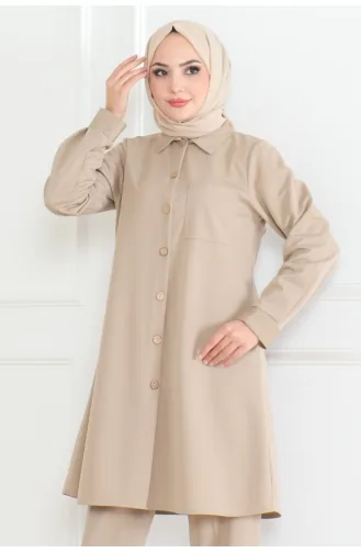 Lues Costume Chemise Détaillée Avec Poche 108-04 Beige 108-04