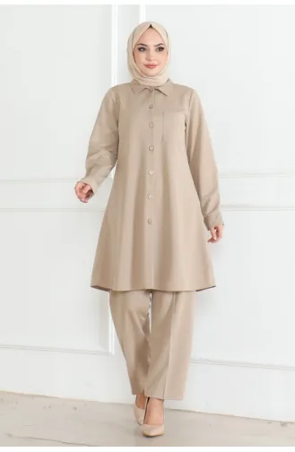 Lues Costume Chemise Détaillée Avec Poche 108-04 Beige 108-04