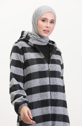 Manteau A Capuche A Motifs Carreaux 7273-02 Gris 7273-02