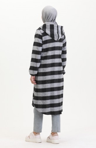 Manteau A Capuche A Motifs Carreaux 7273-02 Gris 7273-02