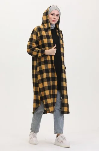 Plaid Patterned Hooded Cape 7273-05 Mustard 7273-05