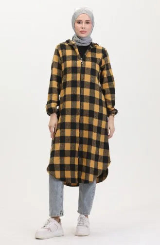 Plaid Patterned Hooded Cape 7273-05 Mustard 7273-05