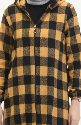 Plaid Patterned Hooded Cape 7273-05 Mustard 7273-05