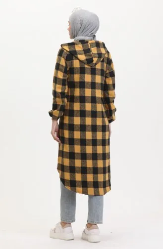 Plaid Patterned Hooded Cape 7273-05 Mustard 7273-05