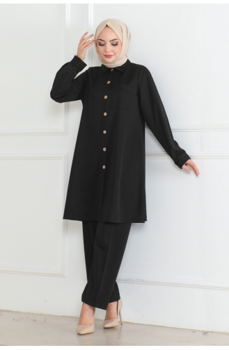 Pocket Detailed Two Piece Suit 1080-01 Black 1080-01