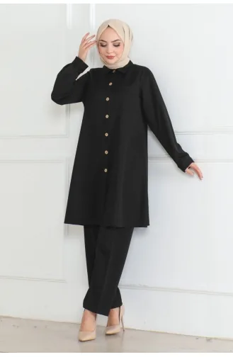 Doppelter Anzug Mit Taschendetails 1080-01 Schwarz 1080-01