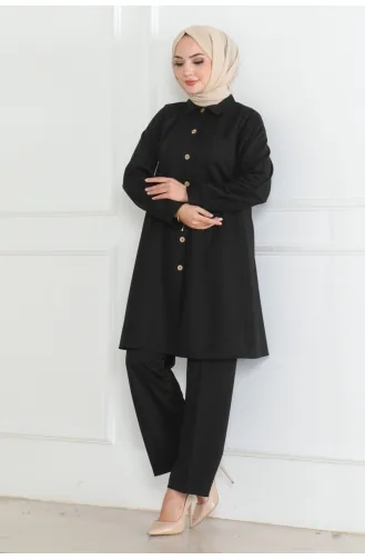 Doppelter Anzug Mit Taschendetails 1080-01 Schwarz 1080-01