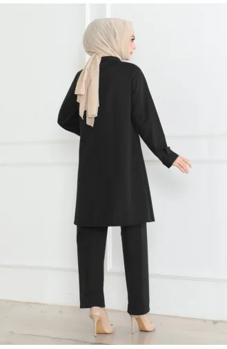 Doppelter Anzug Mit Taschendetails 1080-01 Schwarz 1080-01