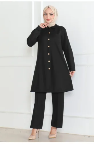 Doppelter Anzug Mit Taschendetails 1080-01 Schwarz 1080-01