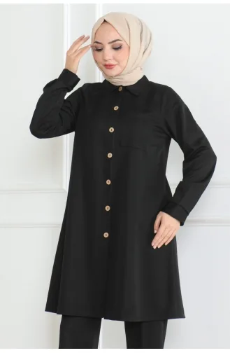 Doppelter Anzug Mit Taschendetails 1080-01 Schwarz 1080-01