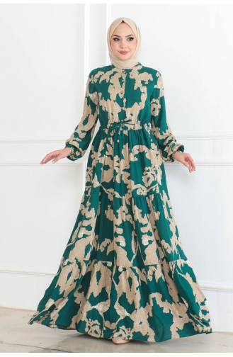 Robe A Motifs Mina 7120-02 Pétrole 7120-02
