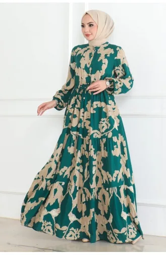 Mina Gemustertes Kleid 7120-02 Petrol 7120-02