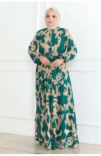 Mina Gemustertes Kleid 7120-02 Petrol 7120-02