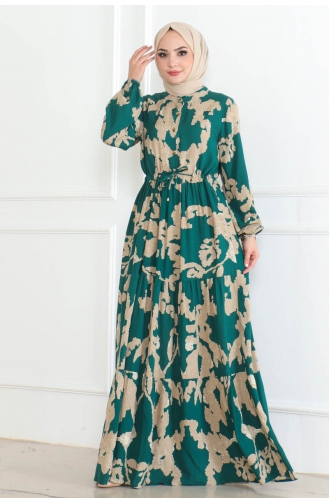 Robe A Motifs Mina 7120-02 Pétrole 7120-02