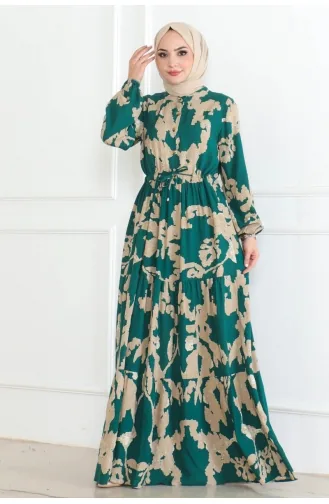 Mina Gemustertes Kleid 7120-02 Petrol 7120-02