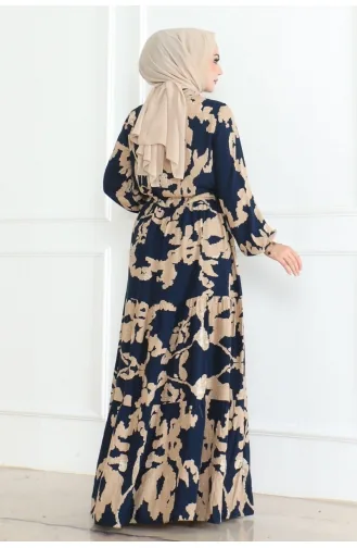 Mina Desenli Elbise 7120-03 Lacivert