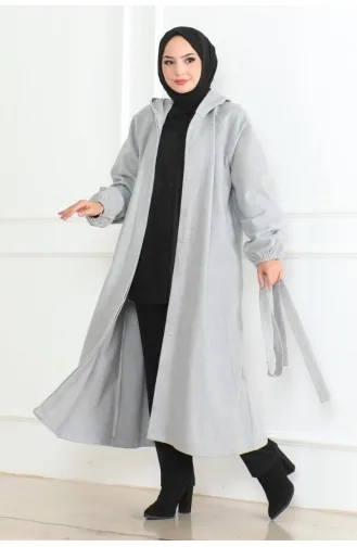 Kuşaklı Tesettür Kaban 0502-12 Açık Gri