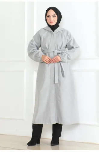 Kuşaklı Tesettür Kaban 0502-12 Açık Gri