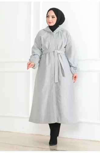 Kuşaklı Tesettür Kaban 0502-12 Açık Gri