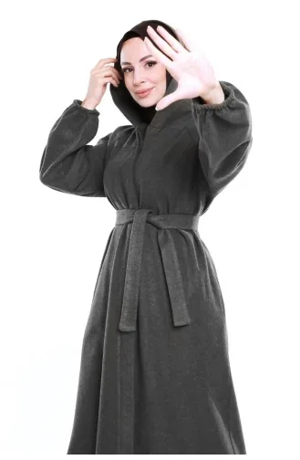 Hijab-Mantel Mit Gürtel 0502-01 Grau 0502-01