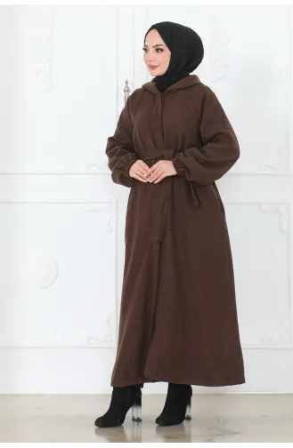 معطف حجاب بتصميم حزام للخصر 0502-05 لون بني 0502-05