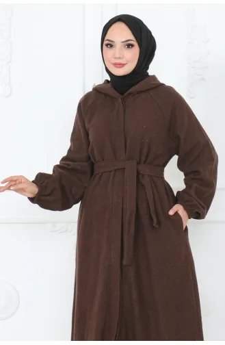 معطف حجاب بتصميم حزام للخصر 0502-05 لون بني 0502-05