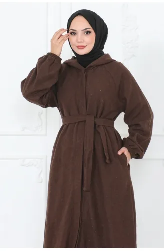 معطف حجاب بتصميم حزام للخصر 0502-05 لون بني 0502-05
