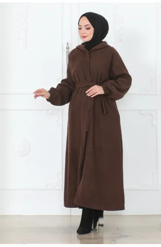 معطف حجاب بتصميم حزام للخصر 0502-05 لون بني 0502-05