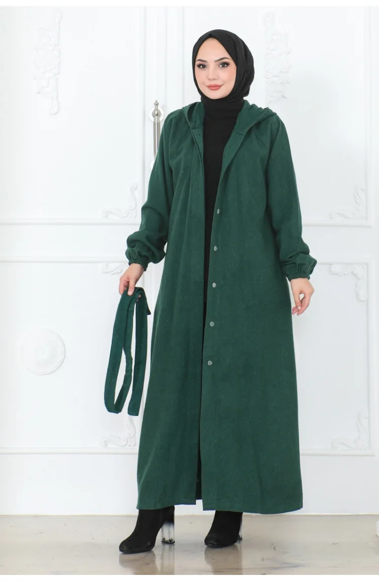 Belted Hijab Coat 0502-06 Emerald Green 0502-06
