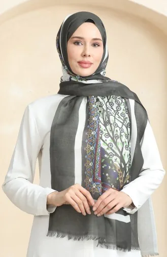 شال قطن بتصميم مُطبع 90177-06 لون كاكي 90177-06