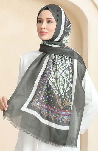 Ethnic Patterned Cotton Shawl 90177-06 Khaki 90177-06