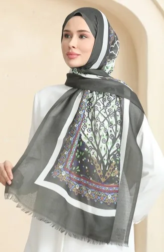 شال قطن بتصميم مُطبع 90177-06 لون كاكي 90177-06