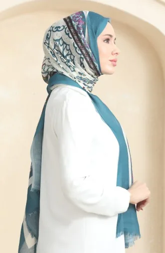 Ethnic Patterned Cotton Shawl 90177-08 Petrol 90177-08