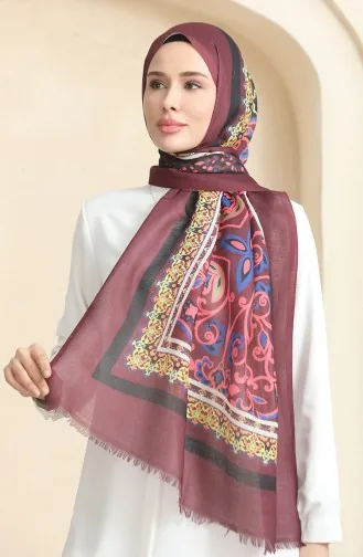 Ethnic Patterned Cotton Shawl 90177-09 Claret Red 90177-09
