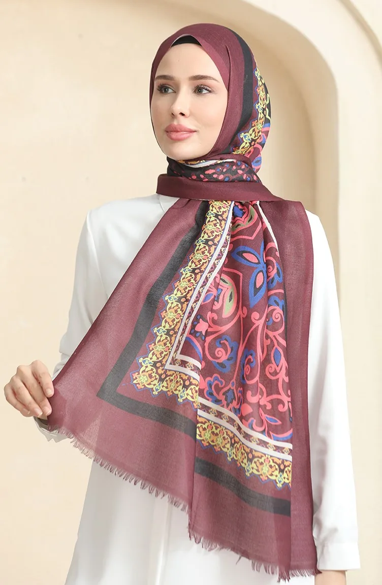 Ethnic Patterned Cotton Shawl 90177-09 Claret Red 90177-09