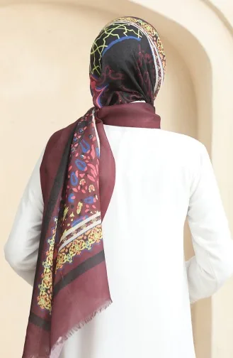 Ethnic Patterned Cotton Shawl 90177-09 Claret Red 90177-09