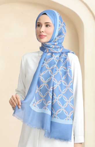 Ring Patterned Cotton Shawl 90178-04 İndigo 90178-04