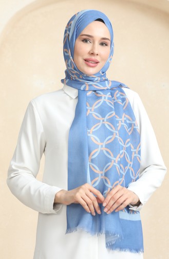 Ring Patterned Cotton Shawl 90178-04 İndigo 90178-04