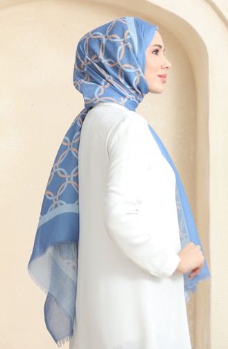 Ring Patterned Cotton Shawl 90178-04 İndigo 90178-04