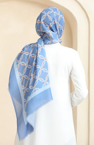 Ring Patterned Cotton Shawl 90178-04 İndigo 90178-04