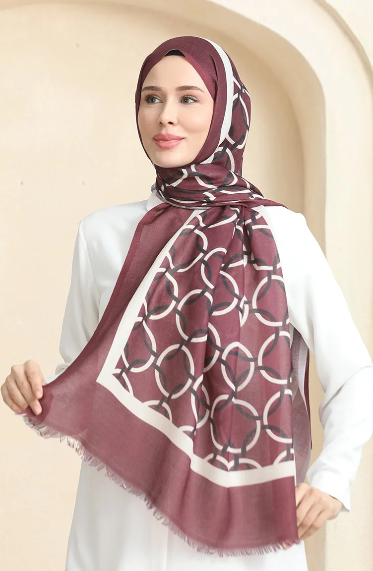 Ring Patterned Cotton Shawl 90178-05 Claret Red 90178-05