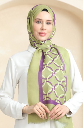 شال قطن بتصميم مُطبع 90178-10 لون أخضر فستقي 90178-10
