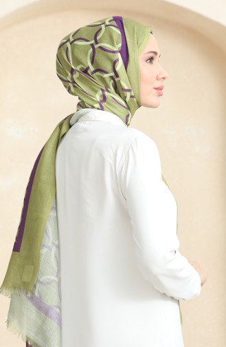 شال قطن بتصميم مُطبع 90178-10 لون أخضر فستقي 90178-10