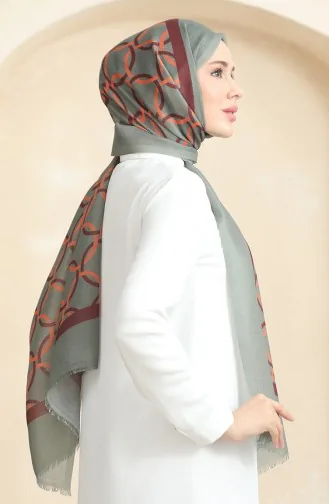 شال قطن بتصميم مُطبع 90178-11 لون كاكي 90178-11