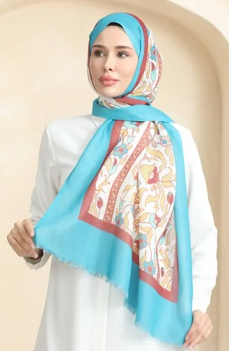 Karaca Etnik Desenli Koton Şal 90179-02 Turkuaz Taba 90179-02