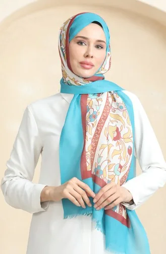 Karaca Etnik Desenli Koton Şal 90179-02 Turkuaz Taba 90179-02