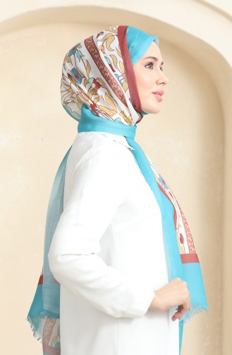 Karaca Etnik Desenli Koton Şal 90179-02 Turkuaz Taba 90179-02
